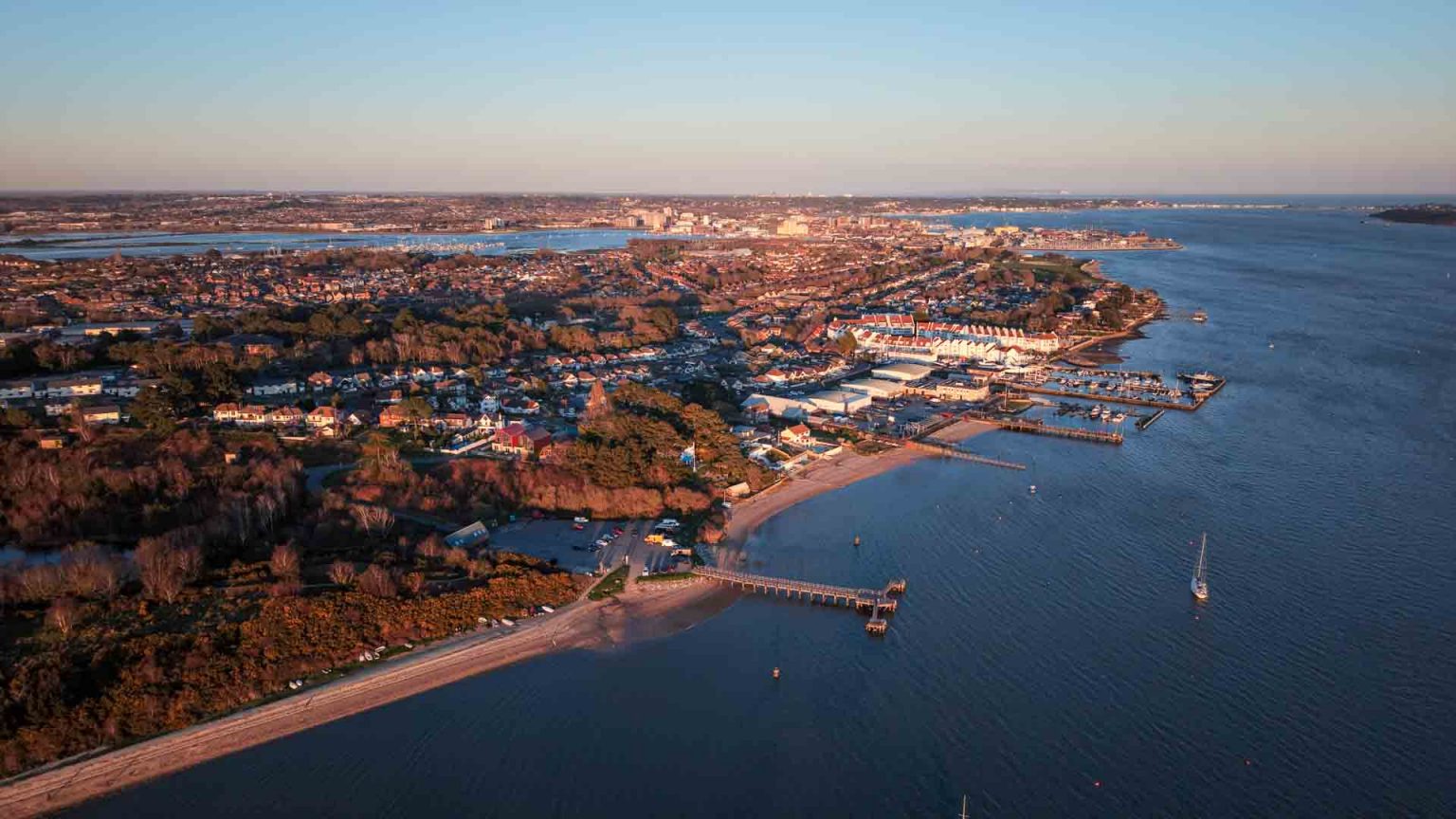 Hamworthy Lake Lier Poole sunset high drone shot drone services Dorset Hampshire