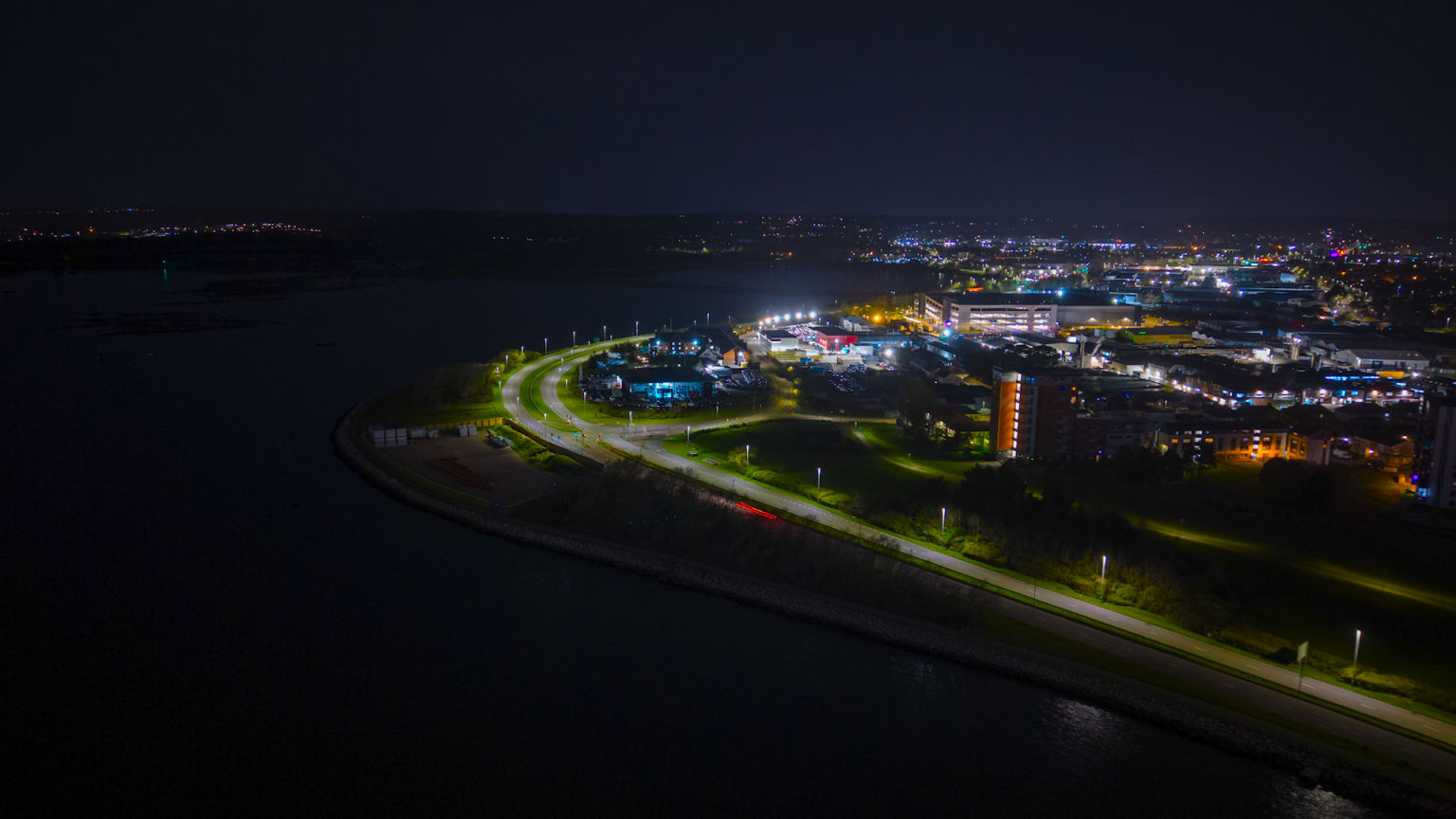 dion media drone night hyperlapse of Holes Bay Poole drone services Dorset Hampshire