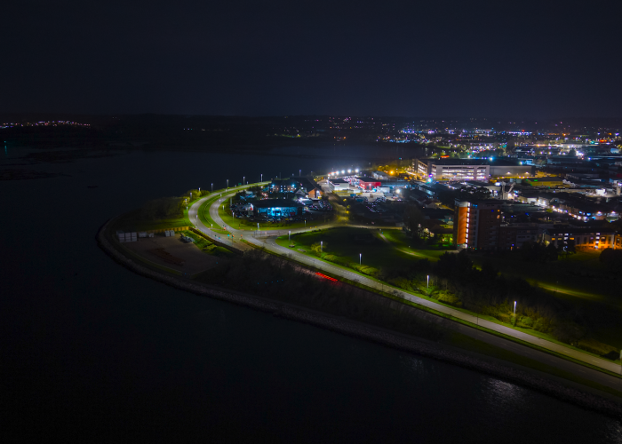 dion media drone night hyperlapse of Holes Bay Poole drone services Dorset Hampshire